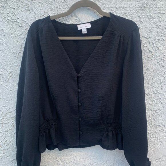 Black Long Sleeve Blouse, Topshop, - Picture 1 of 4